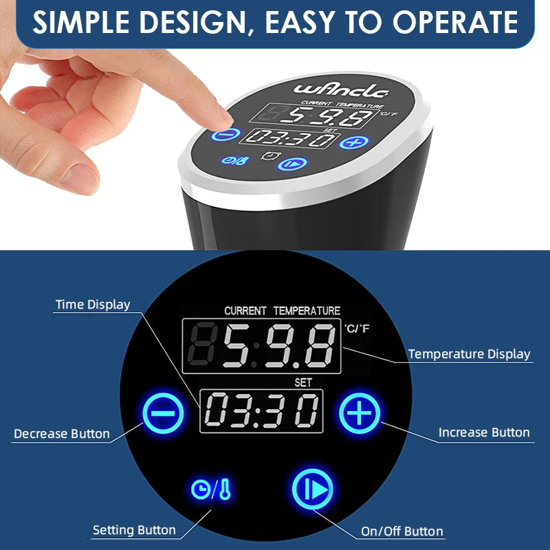 1100W Sous Vide Cooker LCD Touch Immersion Circulator Accurate Cooking IPX7 Waterproof Vacuum Cooker with Digital Display