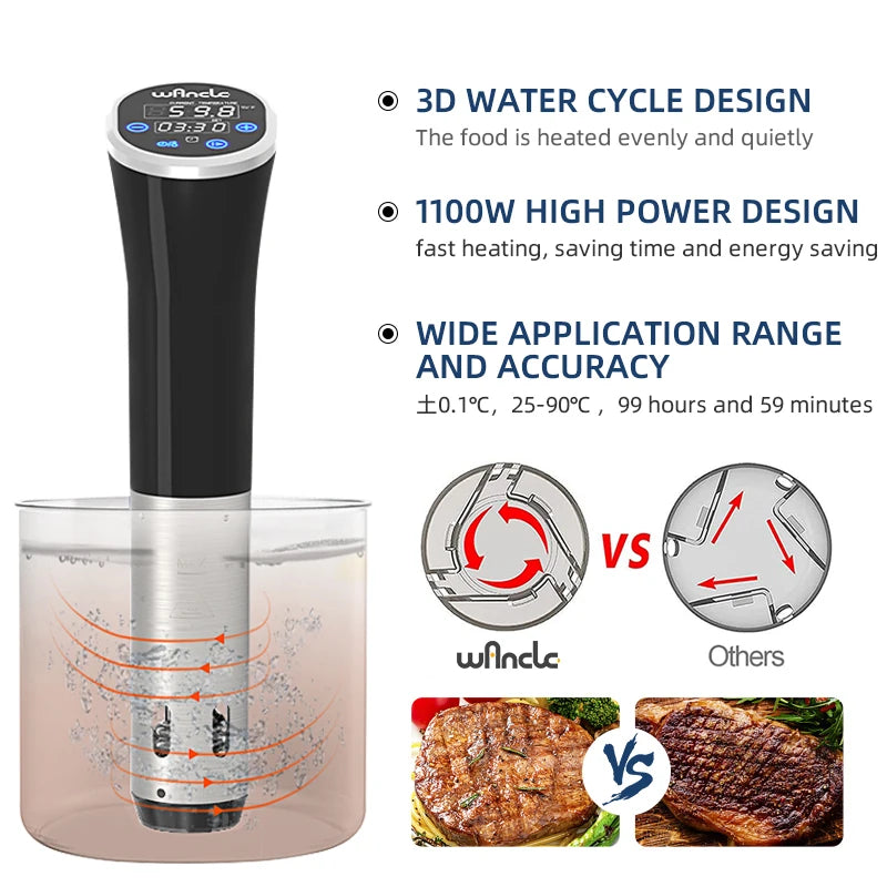 1100W Sous Vide Cooker LCD Touch Immersion Circulator Accurate Cooking IPX7 Waterproof Vacuum Cooker with Digital Display