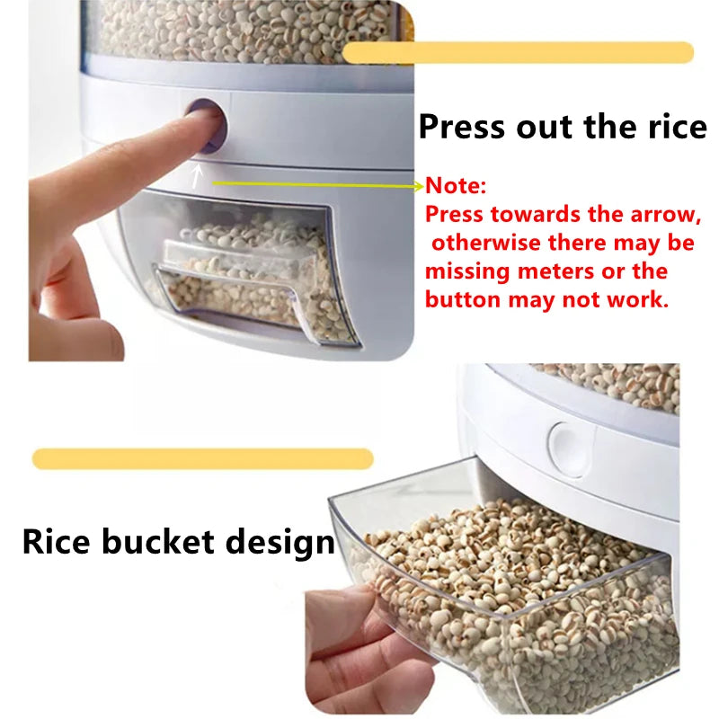 360 Degree Rotating Rice Dispenser Sealed Dry Cereal Grain Bucket