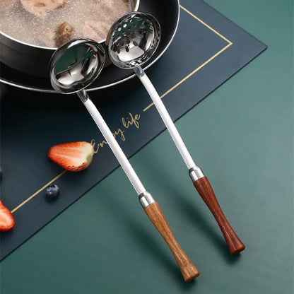 Stainless Steel Skimmer & Soup Ladle with Long Wooden Handle