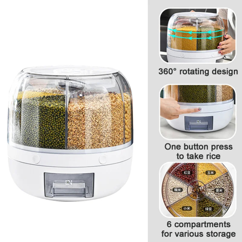 360 Degree Rotating Rice Dispenser Sealed Dry Cereal Grain Bucket