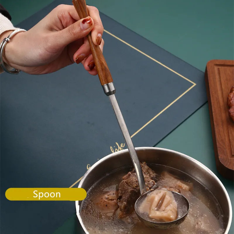 Stainless Steel Skimmer & Soup Ladle with Long Wooden Handle