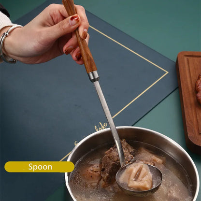Stainless Steel Skimmer & Soup Ladle with Long Wooden Handle