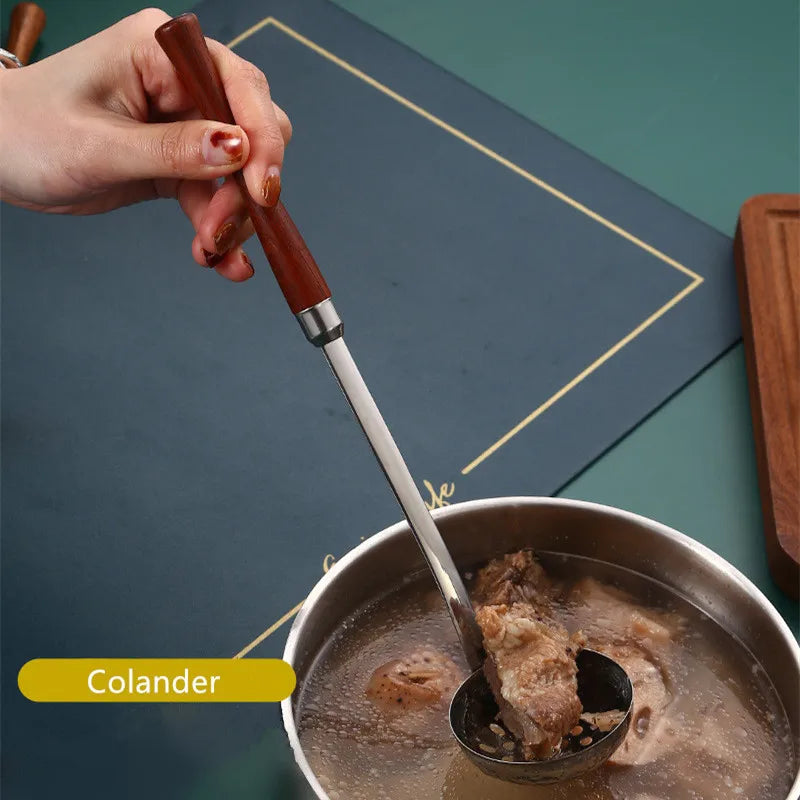 Stainless Steel Skimmer & Soup Ladle with Long Wooden Handle