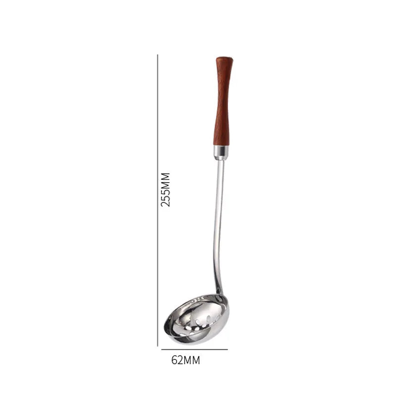Stainless Steel Skimmer & Soup Ladle with Long Wooden Handle